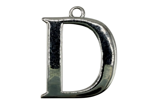 Polished silver letter D initial with black inlay and reflective finish