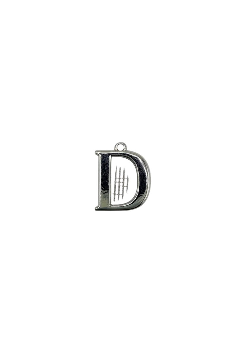 Silver letter D initial with black inlay, polished finish