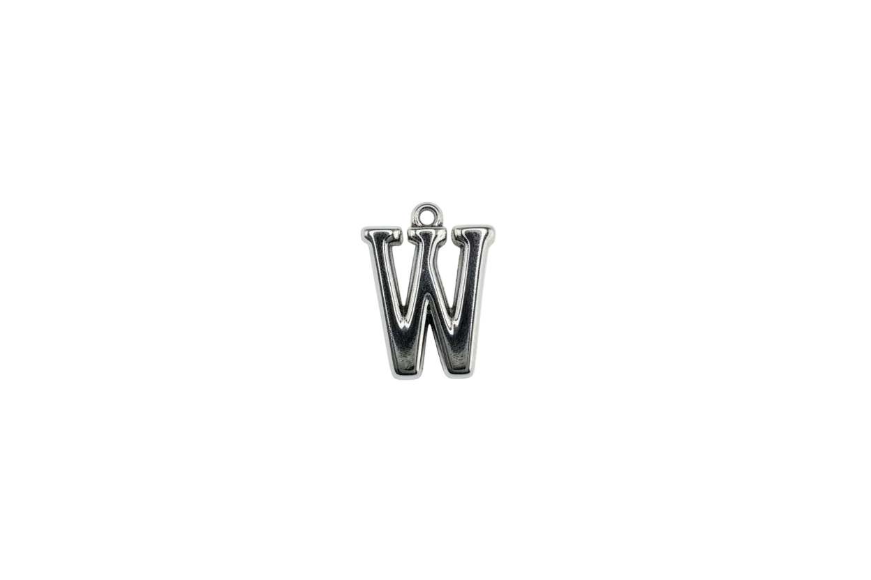 Polished silver letter W initial charm