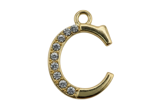 Gold pavé initial C with clear crystal accents