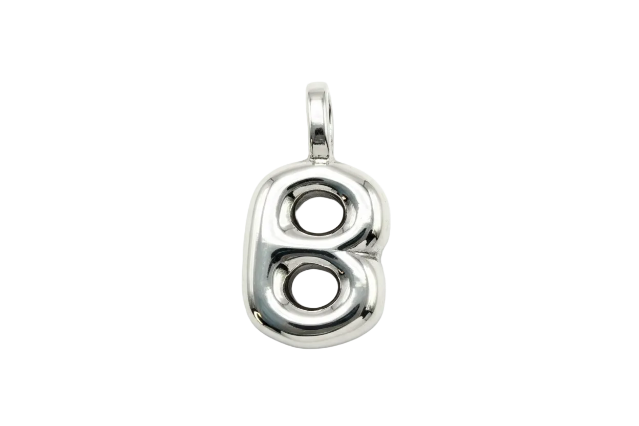 High-polish silver puffy number 8 pendant with rounded sculptural profile