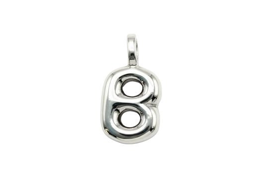 High-polish silver puffy number 8 pendant with rounded sculptural profile