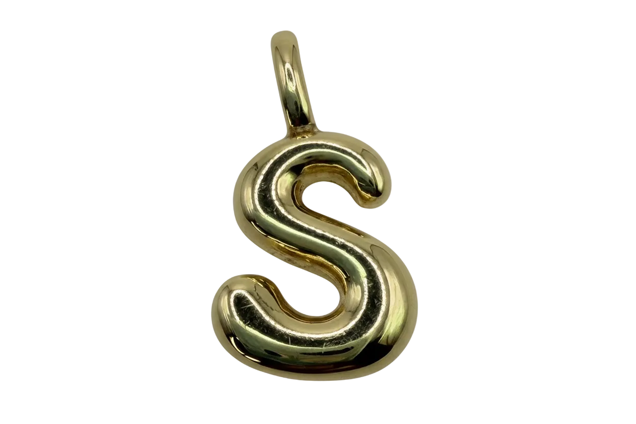 High-polish gold puffy letter S initial