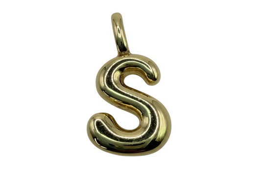 High-polish gold puffy letter S initial