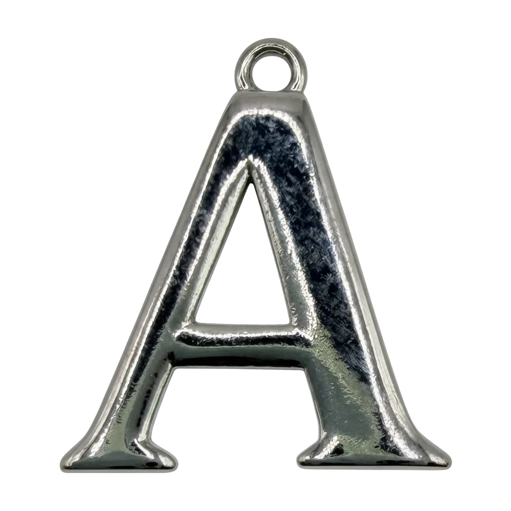 Polished silver letter A initial charm with glossy finish