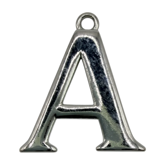Polished silver letter A initial charm with glossy finish