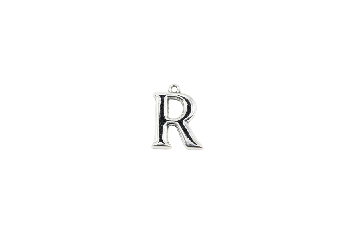 Polished silver-tone letter R initial charm