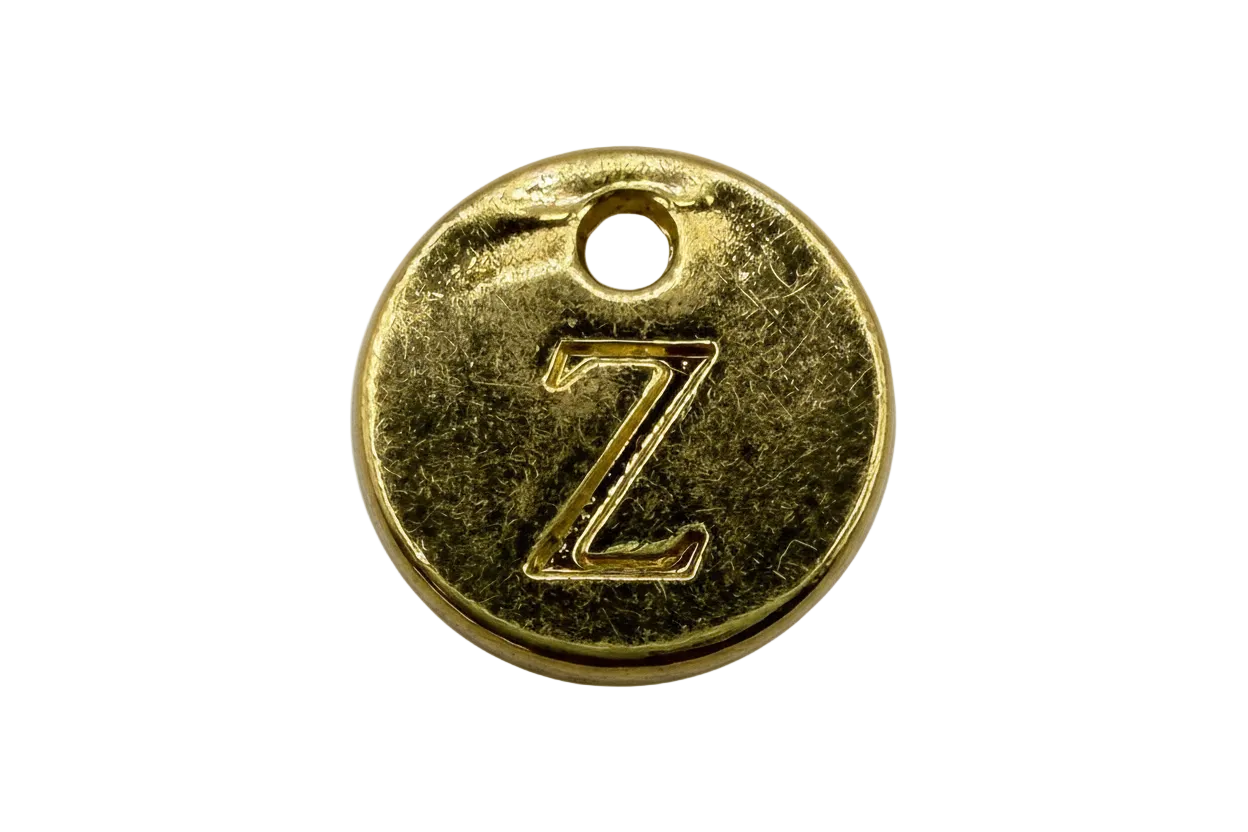 Round gold disc with engraved letter Z