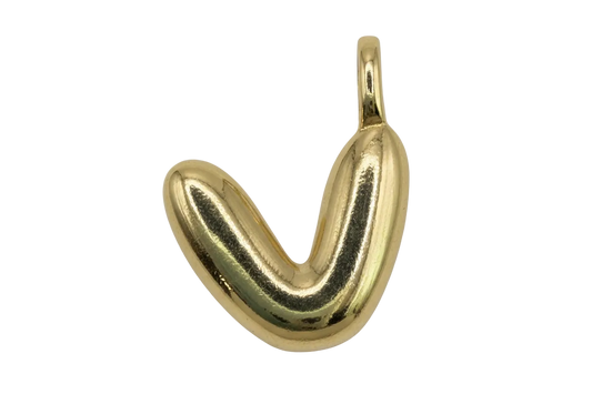 High-polish gold puffed letter J initial with rounded balloon-like shape