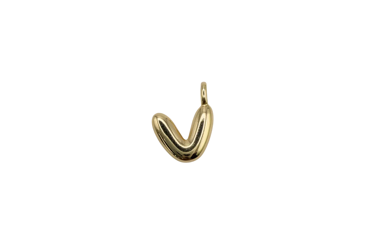 Gold puffed letter J initial, high-polish finish