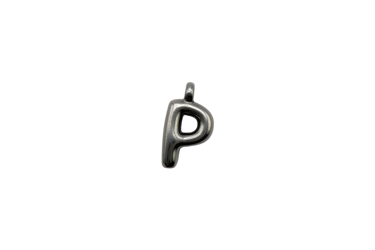 Polished silver lowercase letter P pendant