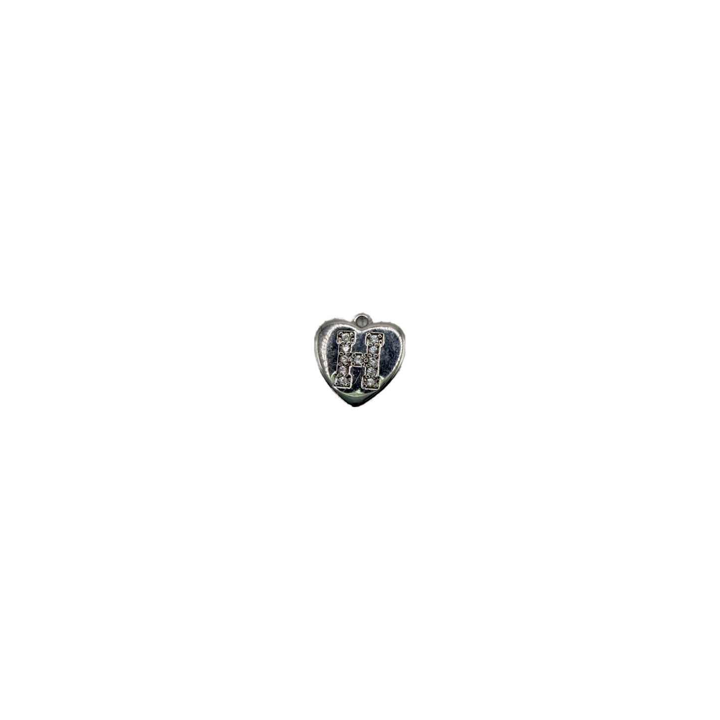 Silver heart with pavé letter H and clear crystals
