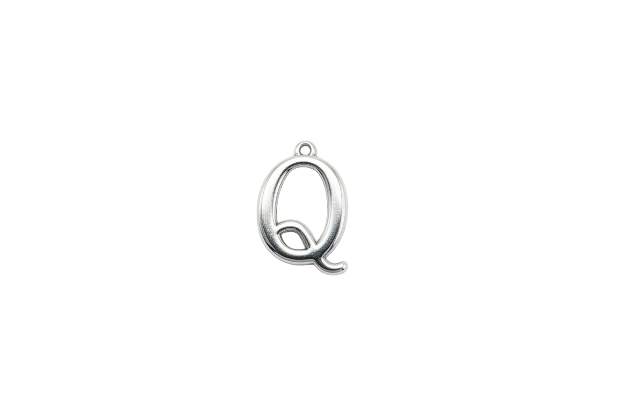 Polished silver letter Q charm