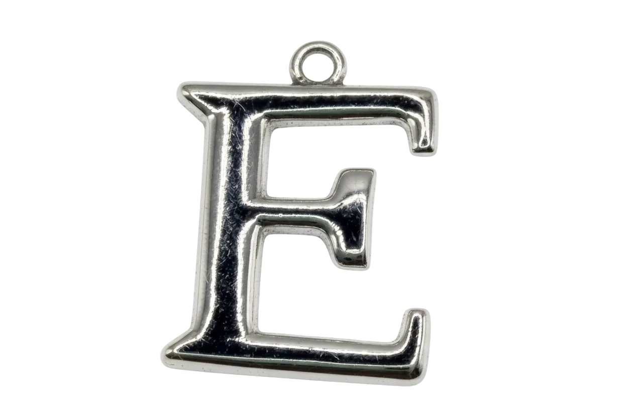 Polished silver-tone letter E initial pendant with high-shine finish