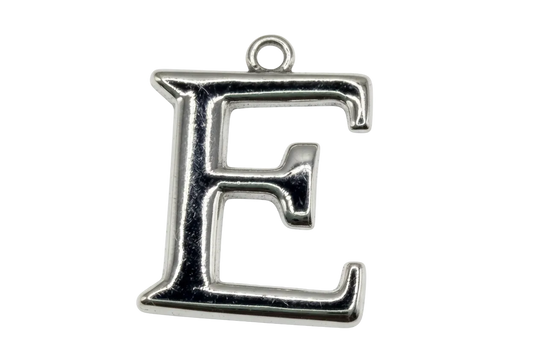 Polished silver-tone letter E initial pendant with high-shine finish