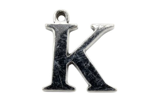 Polished silver letter K initial pendant with sculpted edges