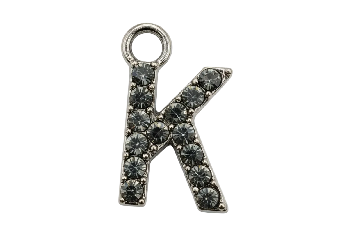 Silver initial K charm with pavé clear crystals