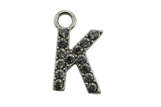 Silver initial K charm with pavé clear crystals