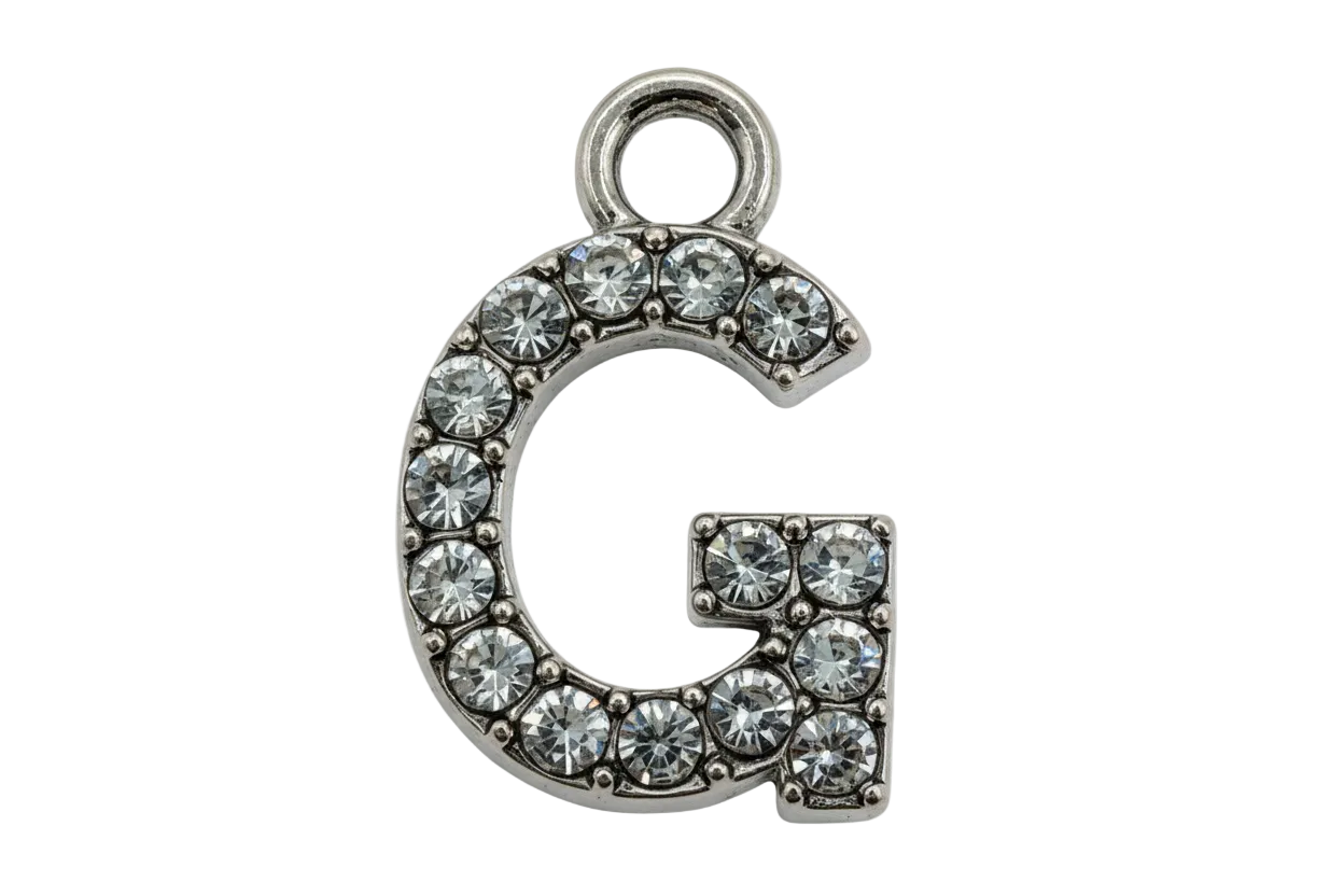 Silver letter G initial with clear crystal pavé accents