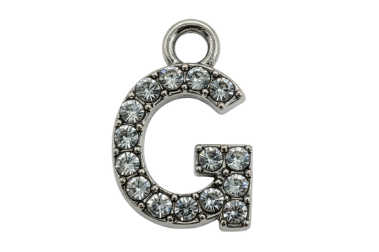 Silver letter G initial with clear crystal pavé accents