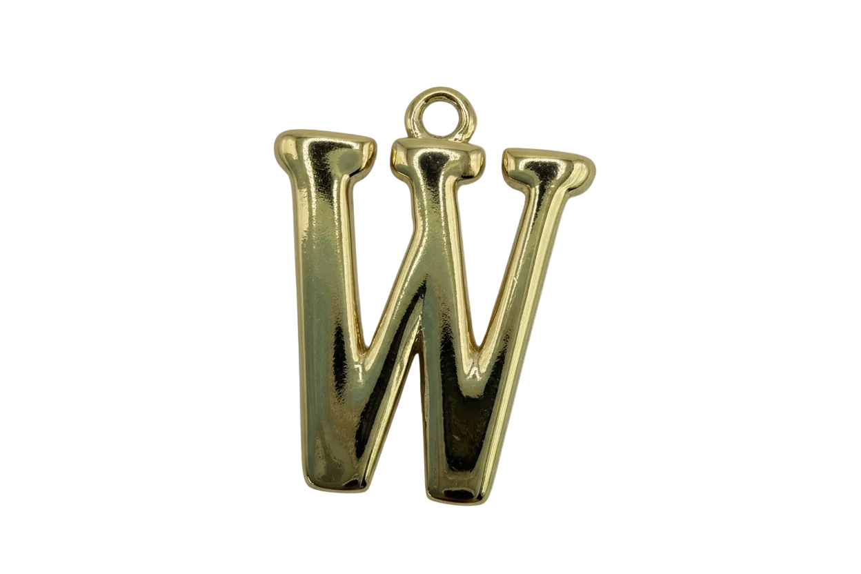 High-polish gold letter W initial with rounded edges