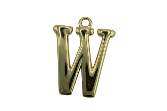 High-polish gold letter W initial with rounded edges