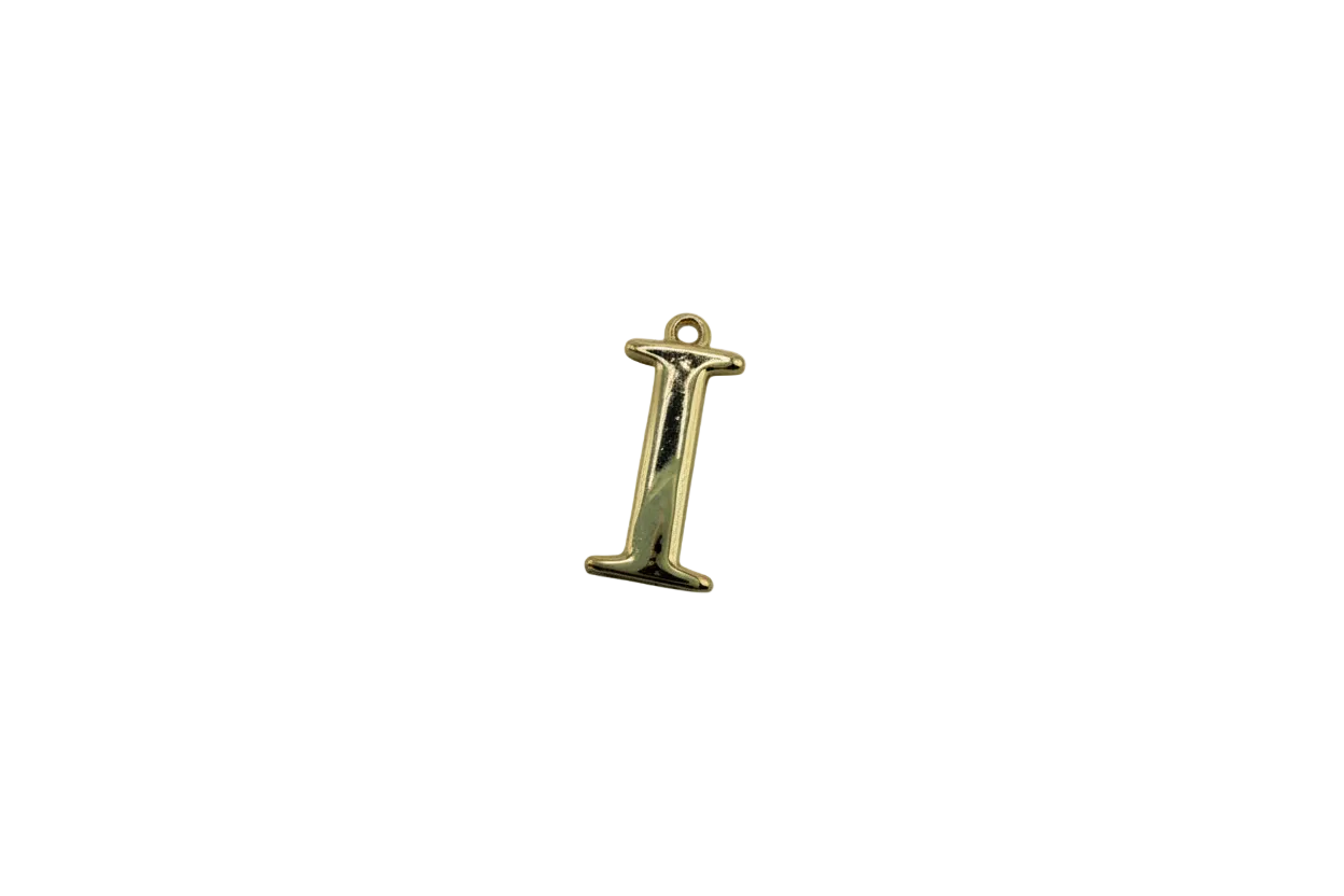 Polished gold serif letter I on black
