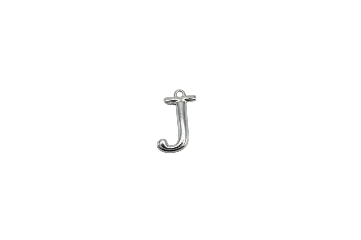 Polished silver letter J initial charm