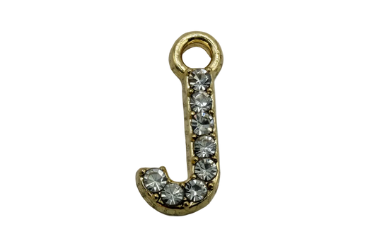 Gold initial J pendant with clear faceted crystals