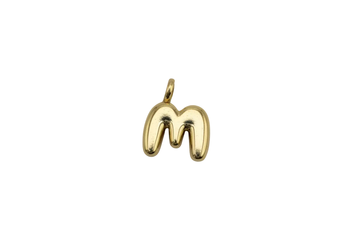 Polished gold letter M initial, rounded sculpted shape