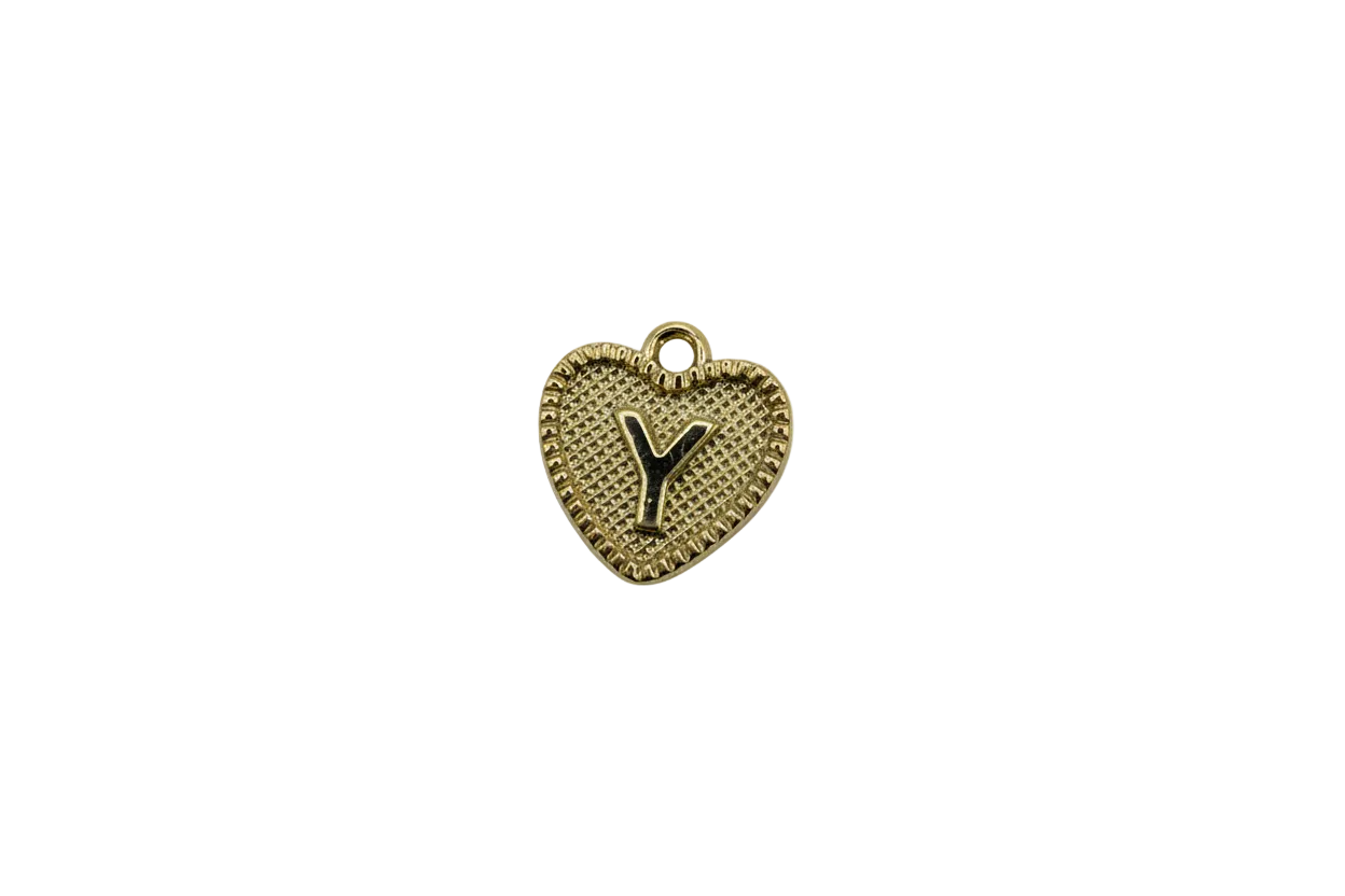 Gold textured heart with raised Y initial