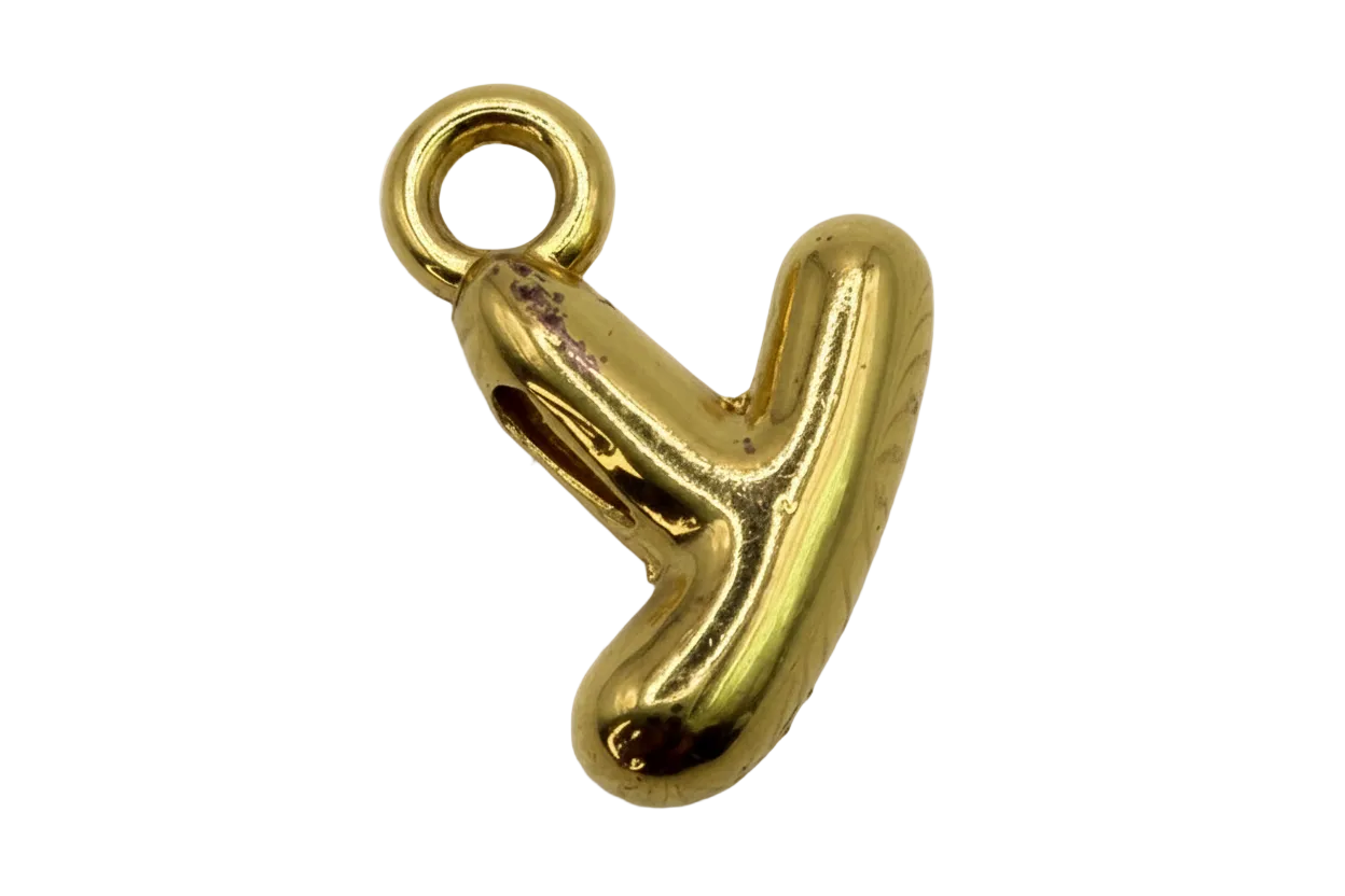 Polished gold letter Y pendant with a rounded, puffed silhouette