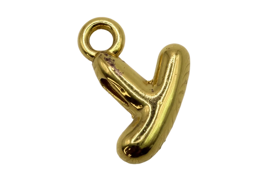 Polished gold letter Y pendant with a rounded, puffed silhouette