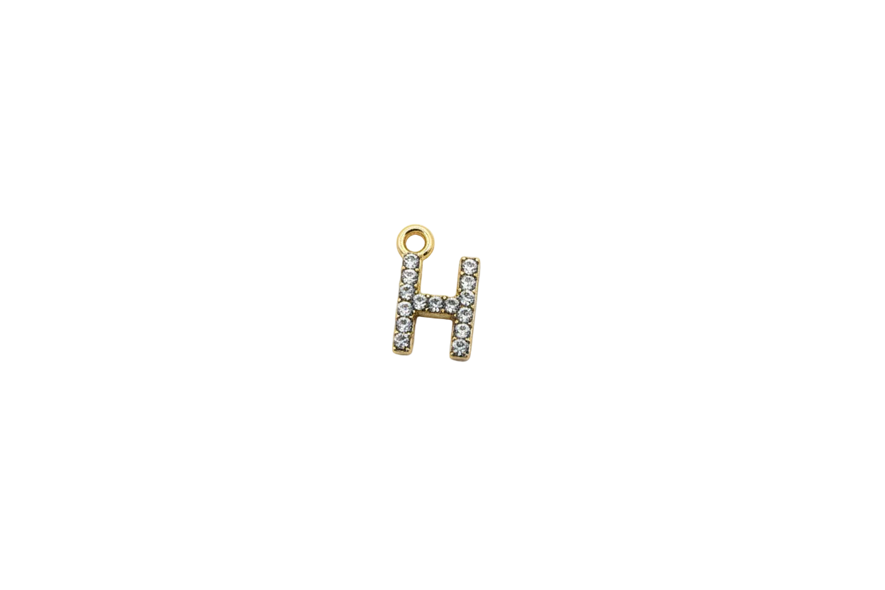 Gold letter H with clear faceted pavé stones