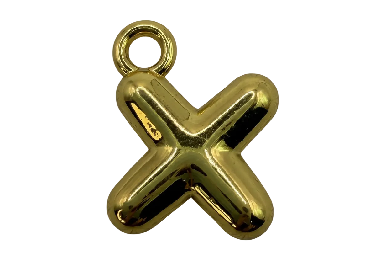 Puffy gold letter X with a high-polish finish