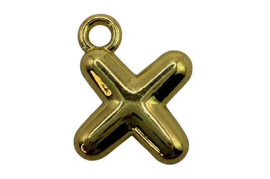 Puffy gold letter X with a high-polish finish