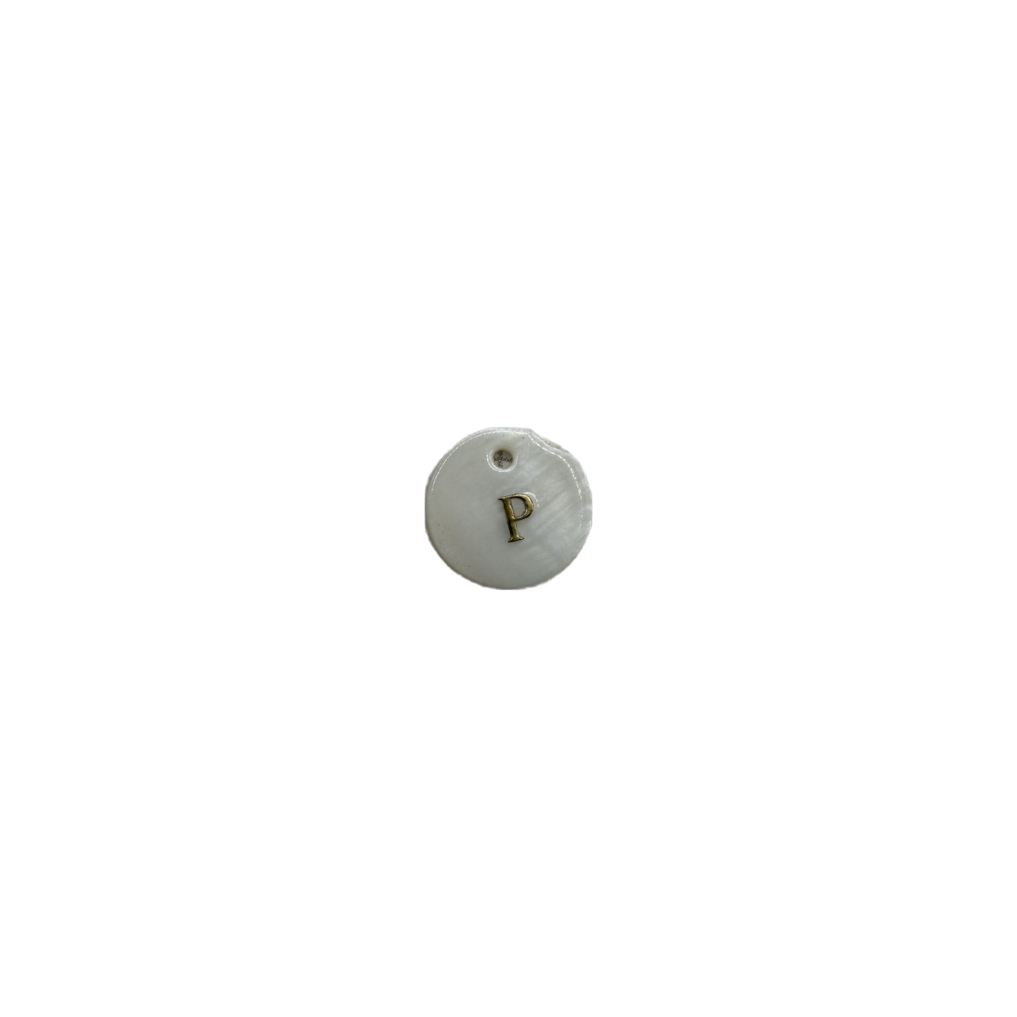 White disc with raised gold letter P