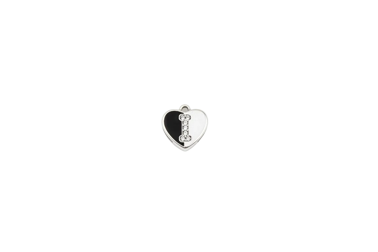 Silver heart with crystal initial I