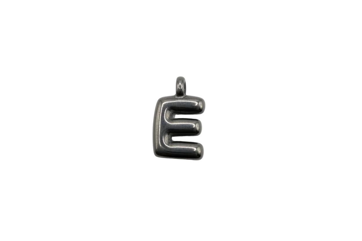 Puffy silver letter E initial