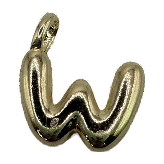 Polished gold letter W initial with a small clear gem accent