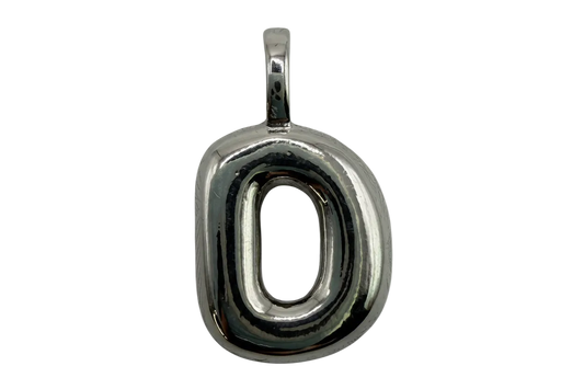 High-polish silver-tone puffy number 0 pendant with rounded edges