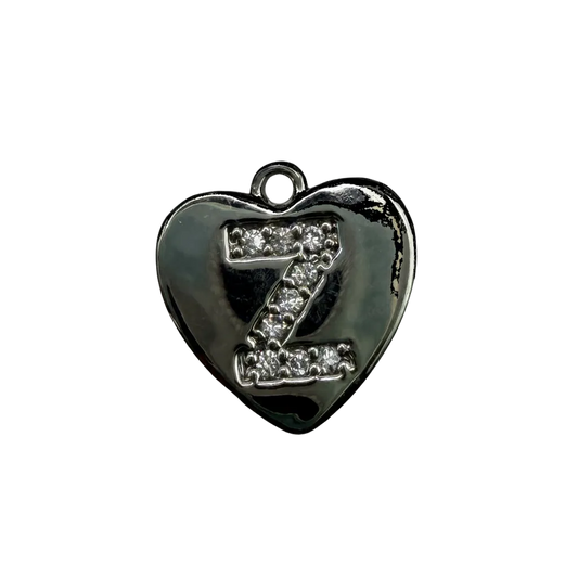 Polished silver heart with pavé letter Z in clear crystals