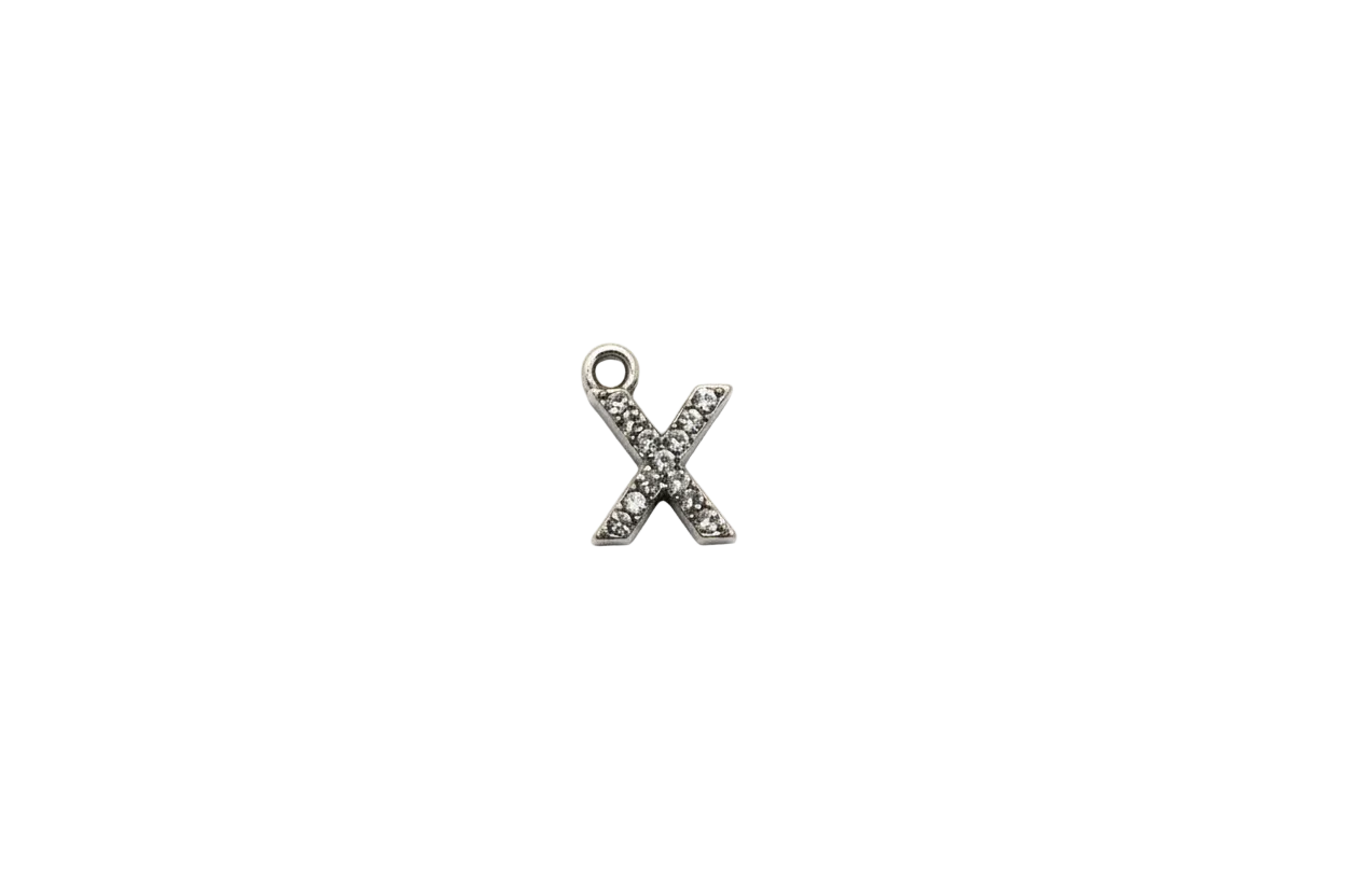 Silver letter X with pavé clear crystals