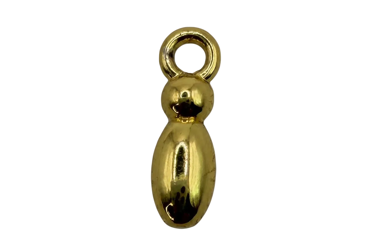 High-polish gold stacked bead charm with round top and elongated oval bead