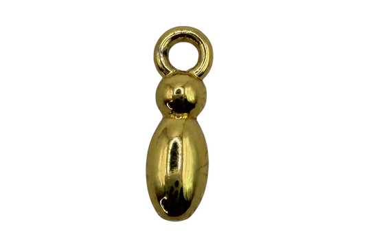 High-polish gold stacked bead charm with round top and elongated oval bead