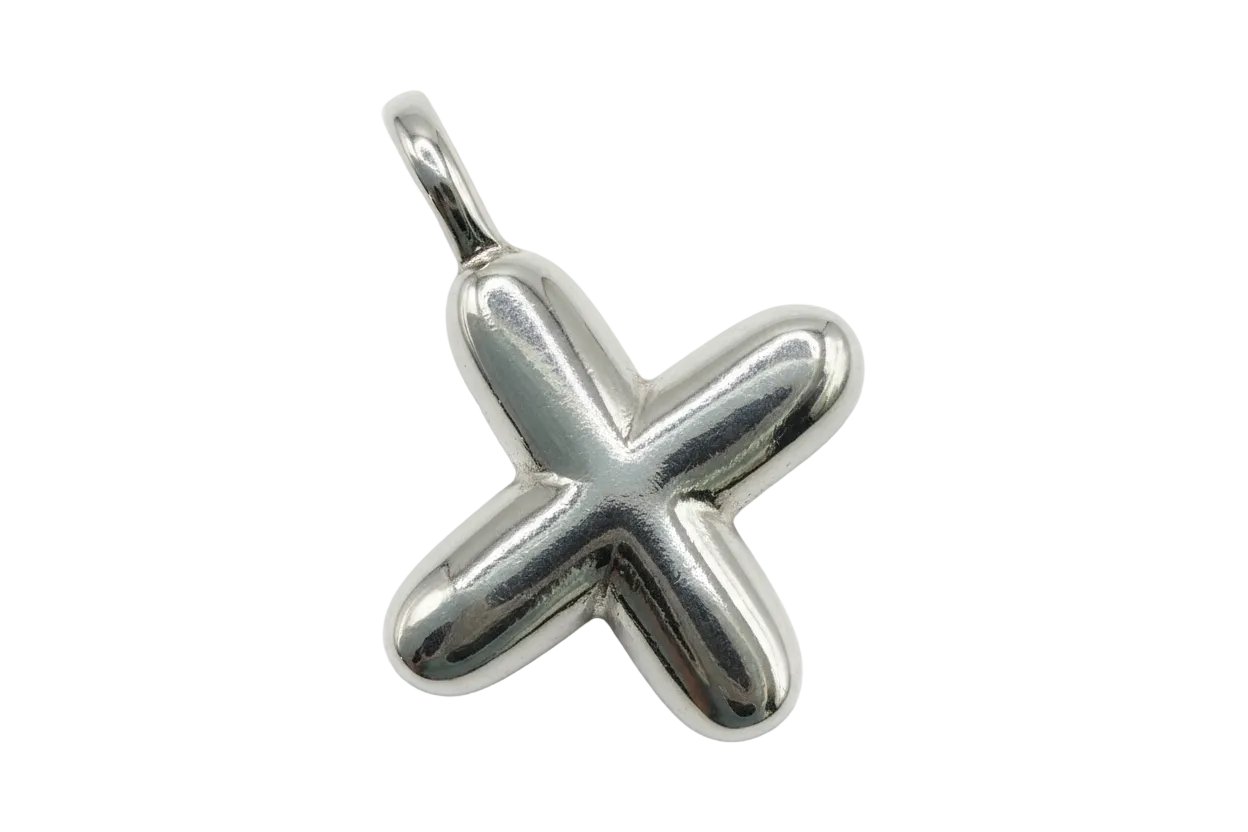 High-polish silver puffy four-point star charm with rounded arms