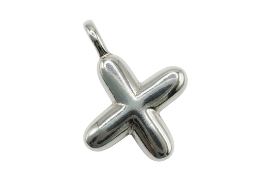 High-polish silver puffy four-point star charm with rounded arms