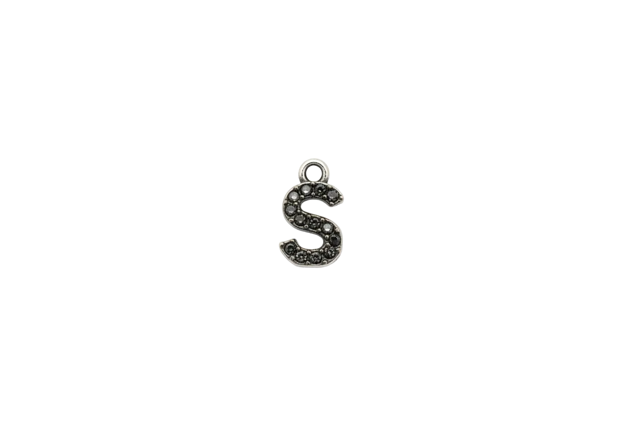Pavé crystal letter S initial in silver-tone metal
