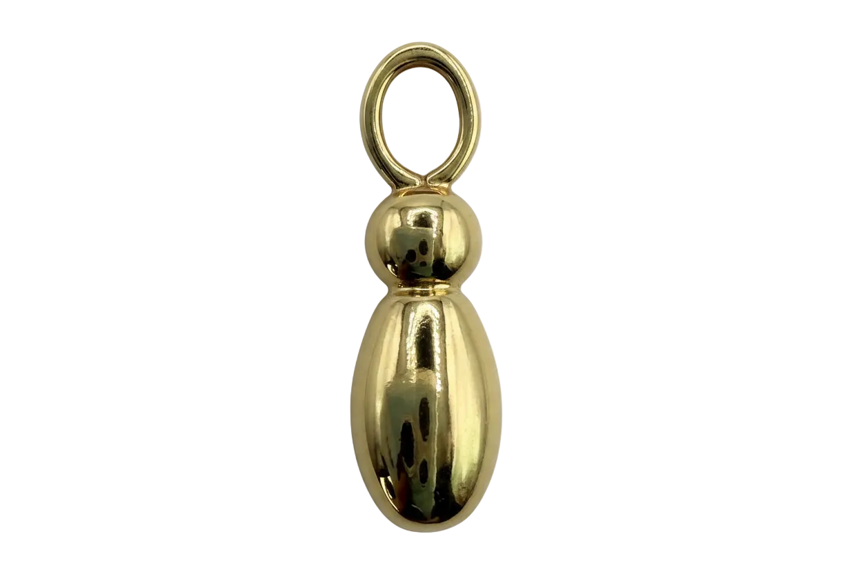 Polished gold double-bead drop with smooth rounded silhouette