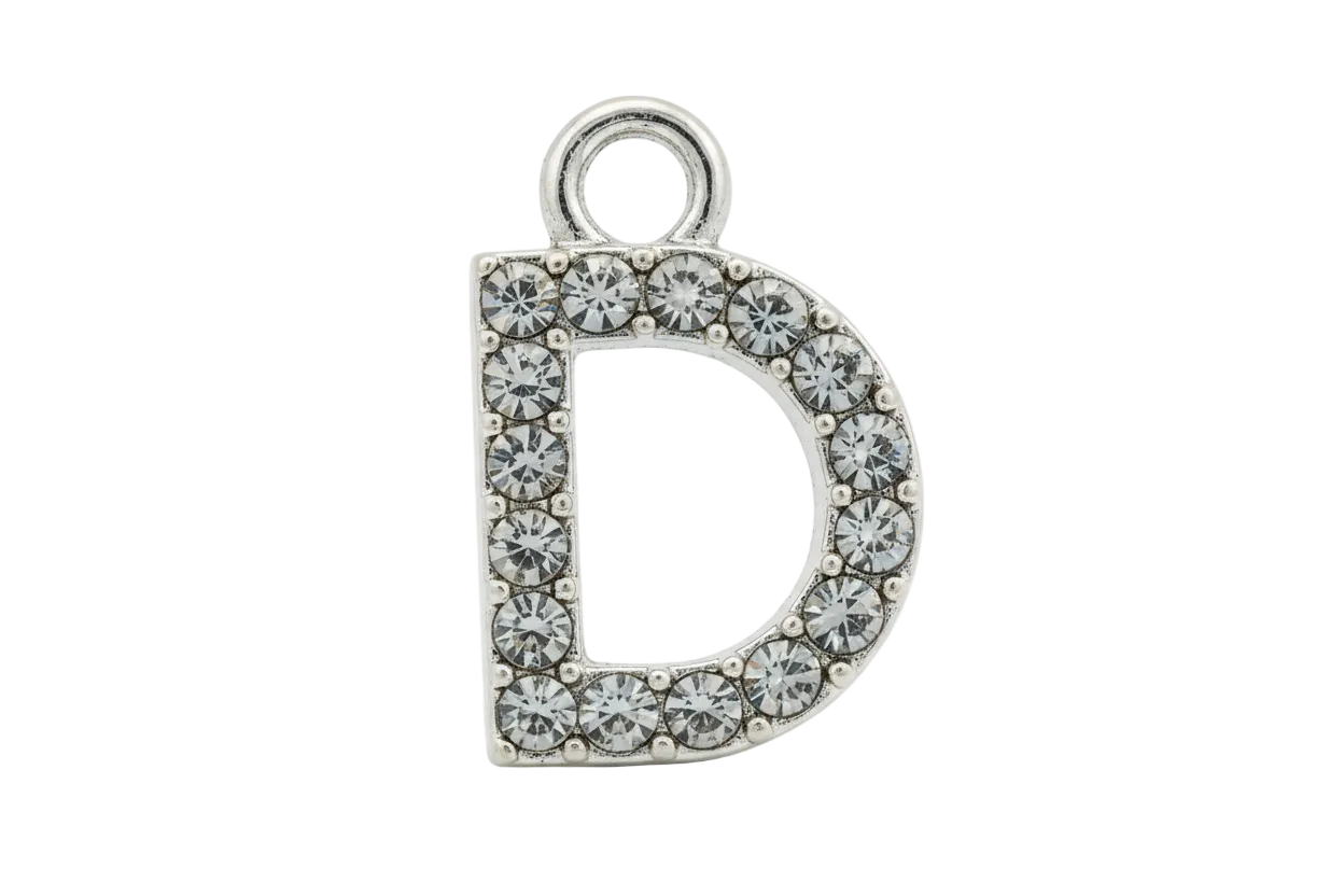 Silver letter D outline charm with pavé clear crystals